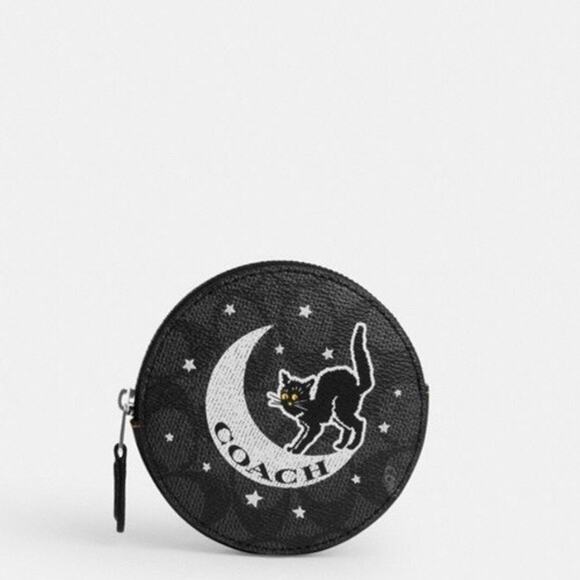 Coach NWT Black Cat Signature Zip Round Coin Case Wallet CX348 SOLD OUT $128 - Picture 10 of 12
